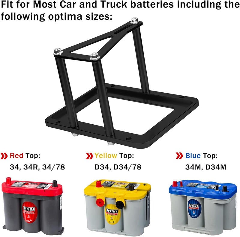 BOMLING Battery Tray Hold Down, Universal Billet Aluminum Trunk Relocation Box fit for Optima Race Racing Mount Red Yellow Blue Top 34 34R 34/78 D34 D34/78 34M D34M, Black - Image 4